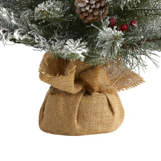 2ft. Pre-Lit Flocked Pinecones & Berries Artificial Christmas Tree with Clear LED Lights